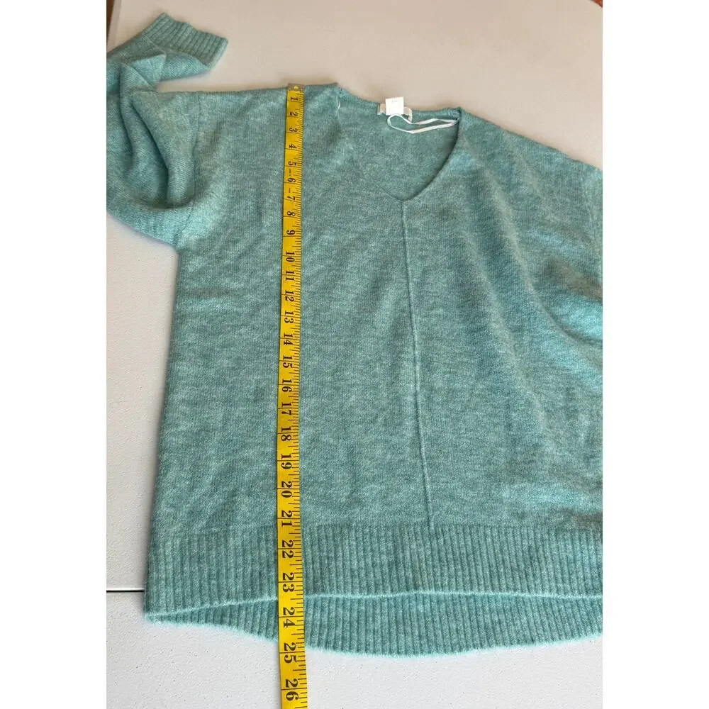H&M Wool Sweater Jumper Women XS Teal Knitted Long Sleeve V-Neck Pullover Soft
